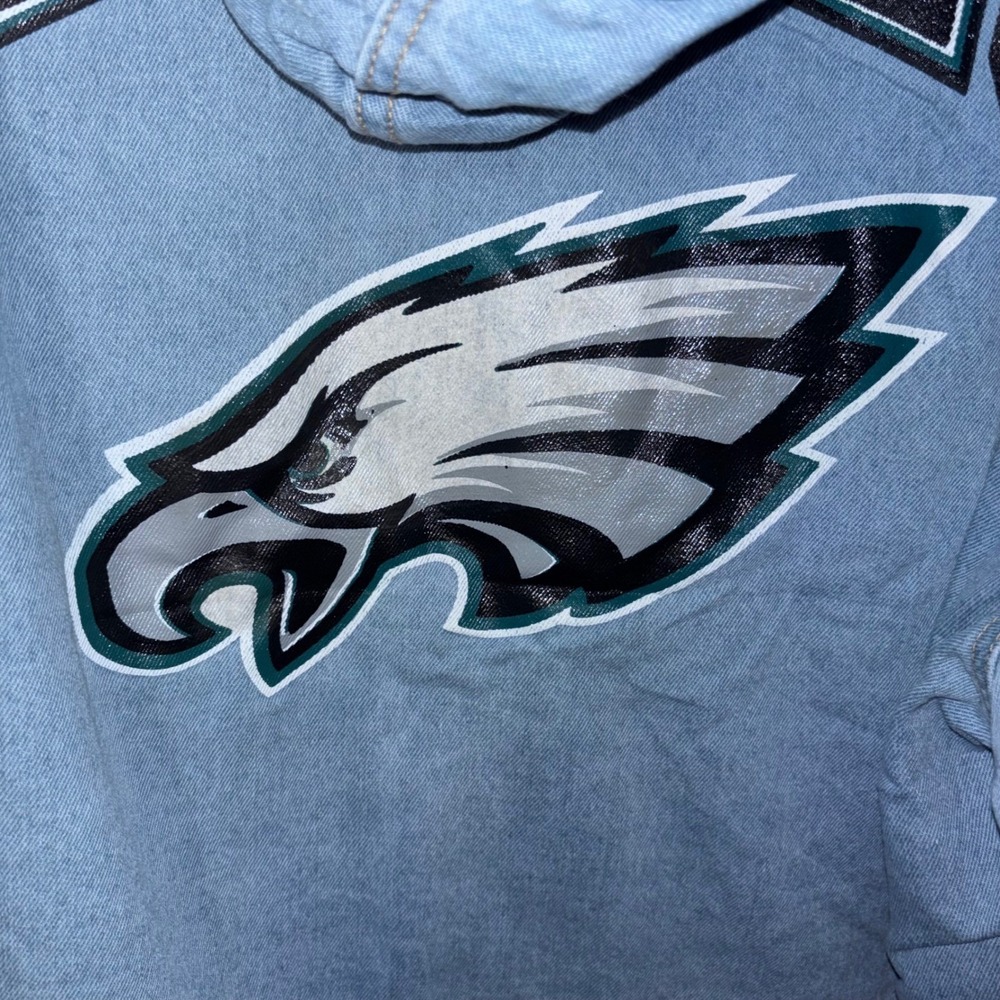 NWT NFL Philadelphia Eagles Blue Denim NFL Official Mens XL Heavy Hooded Jacket - Picture 7 of 8